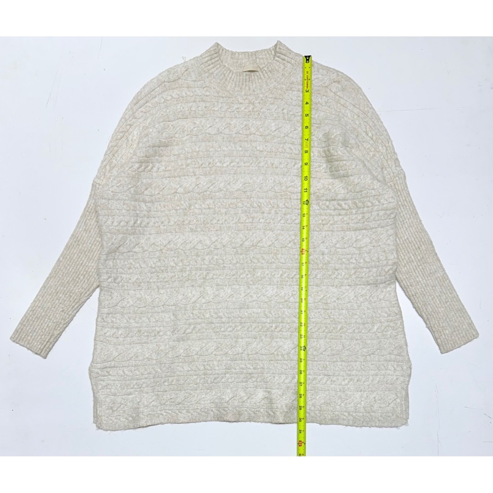 Soft Surroundings XL Oatmeal Cable Knit Mock Neck Sweater Beige Wool Blend 2FK75